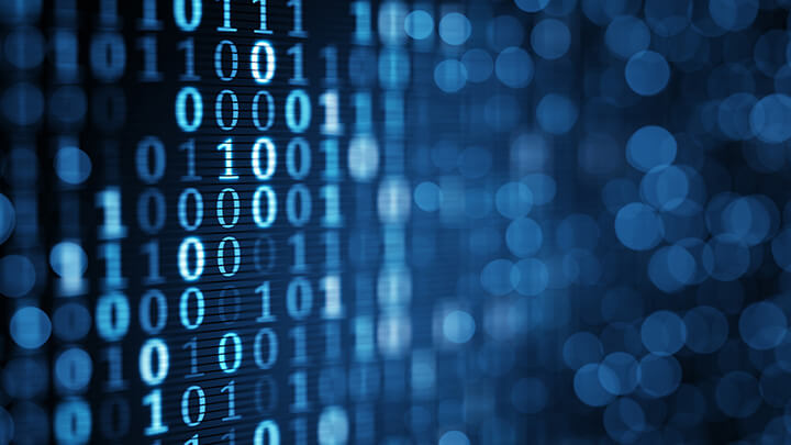 Binary code on a blue screen