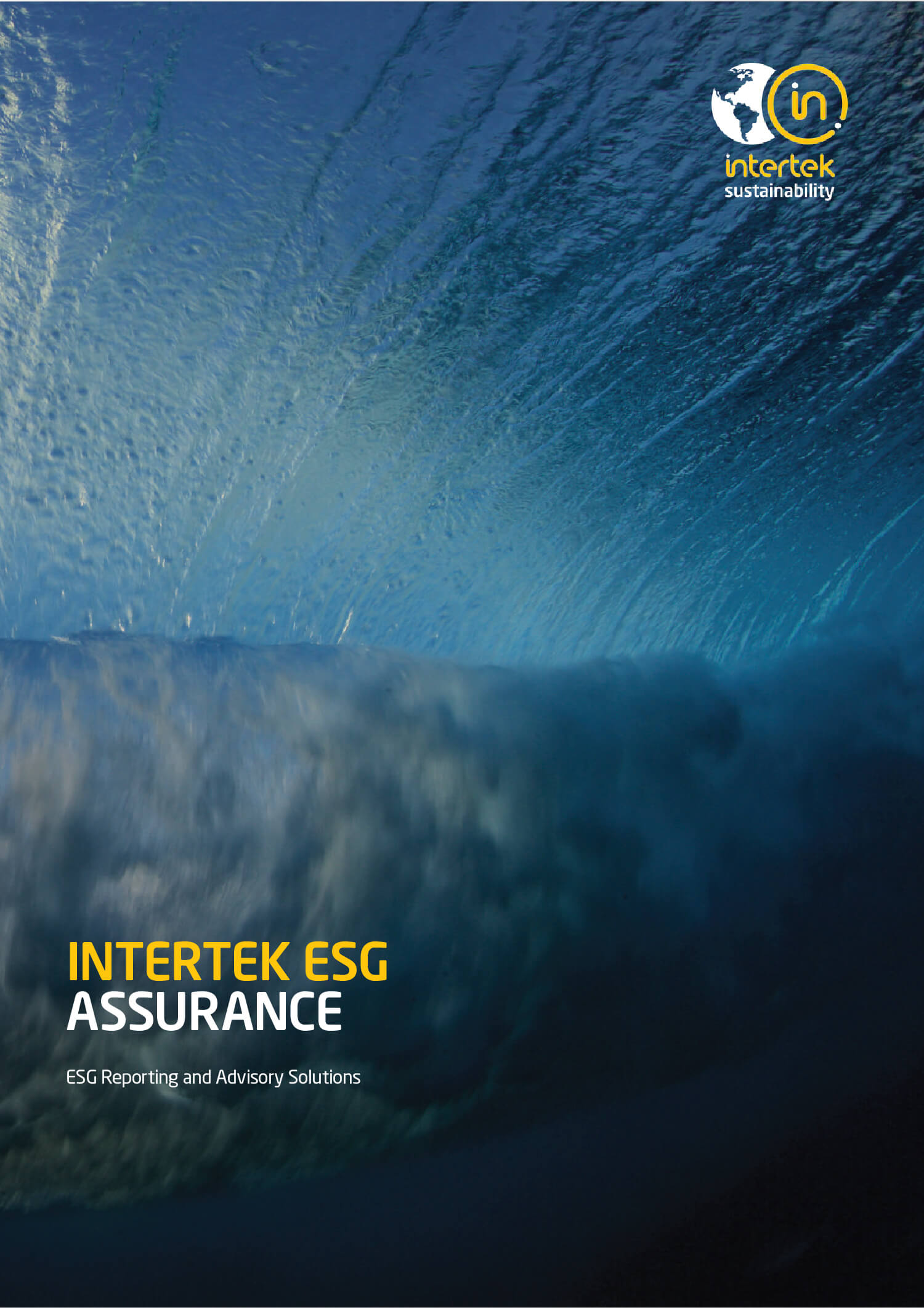 A rolling wave with text shown in the foreground show "Intertek ESG Assurance, ESG Reporting and Advisory Solutions" Intertek Sustainability logo in the corner