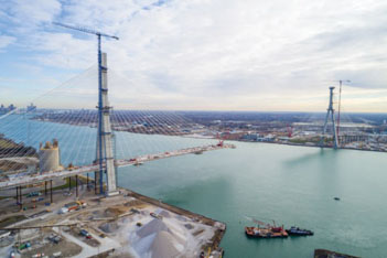 Large suspension bridge being constructed