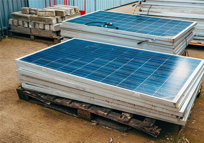Stacked solar PV modules. 